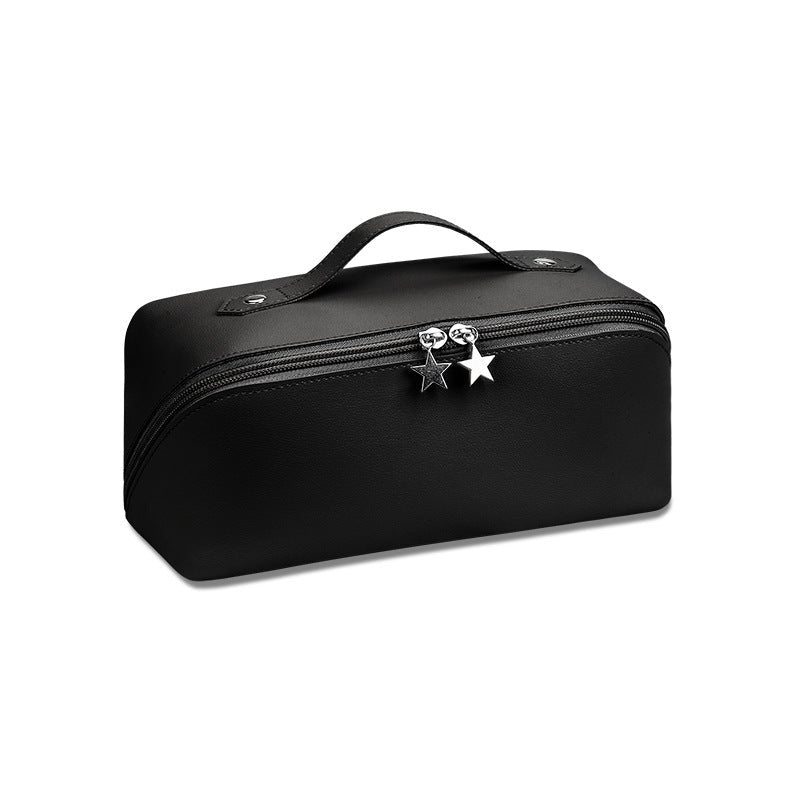 Bolsa de almacenamiento de cosméticos tipo concha de cuero, portátil, para limpieza y viaje