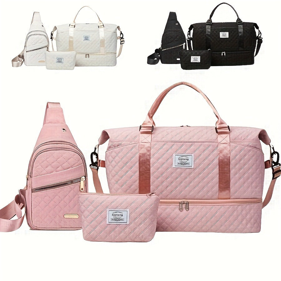 Set de tres bolsos de viaje de gran capacidad para mujer: un bolso de lona y dos bolsas más pequeñas