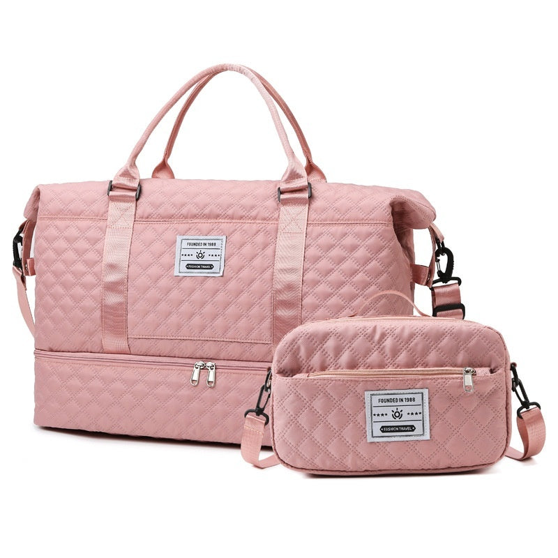 Large-Capacity Quilted Embroidered Thread Handle Crossbody Storage Travel Bag