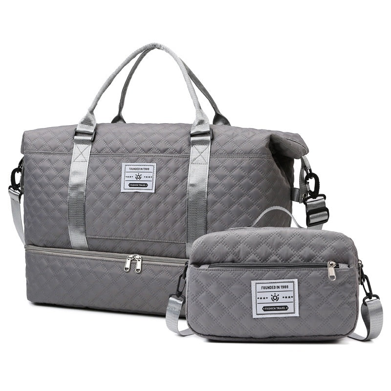 Large-Capacity Quilted Embroidered Thread Handle Crossbody Storage Travel Bag