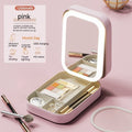Caja de Almacenamiento de Maquillaje con Espejo de Luz LED, Caja Portátil de Almacenamiento de Cosméticos de Viaje, Organizador de Almacenamiento con Luz Táctil