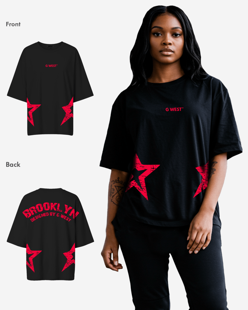 G West camiseta extragrande Brooklyn Arch con logo para mujer