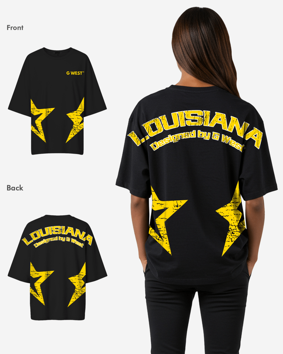 Camiseta extragrande negra G West con el logotipo de Louisiana Arch para mujer