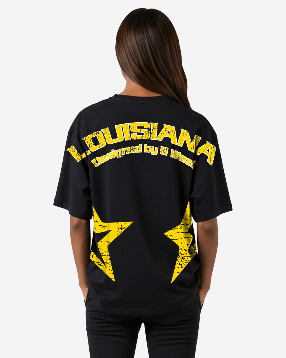 Camiseta extragrande negra G West con el logotipo de Louisiana Arch para mujer