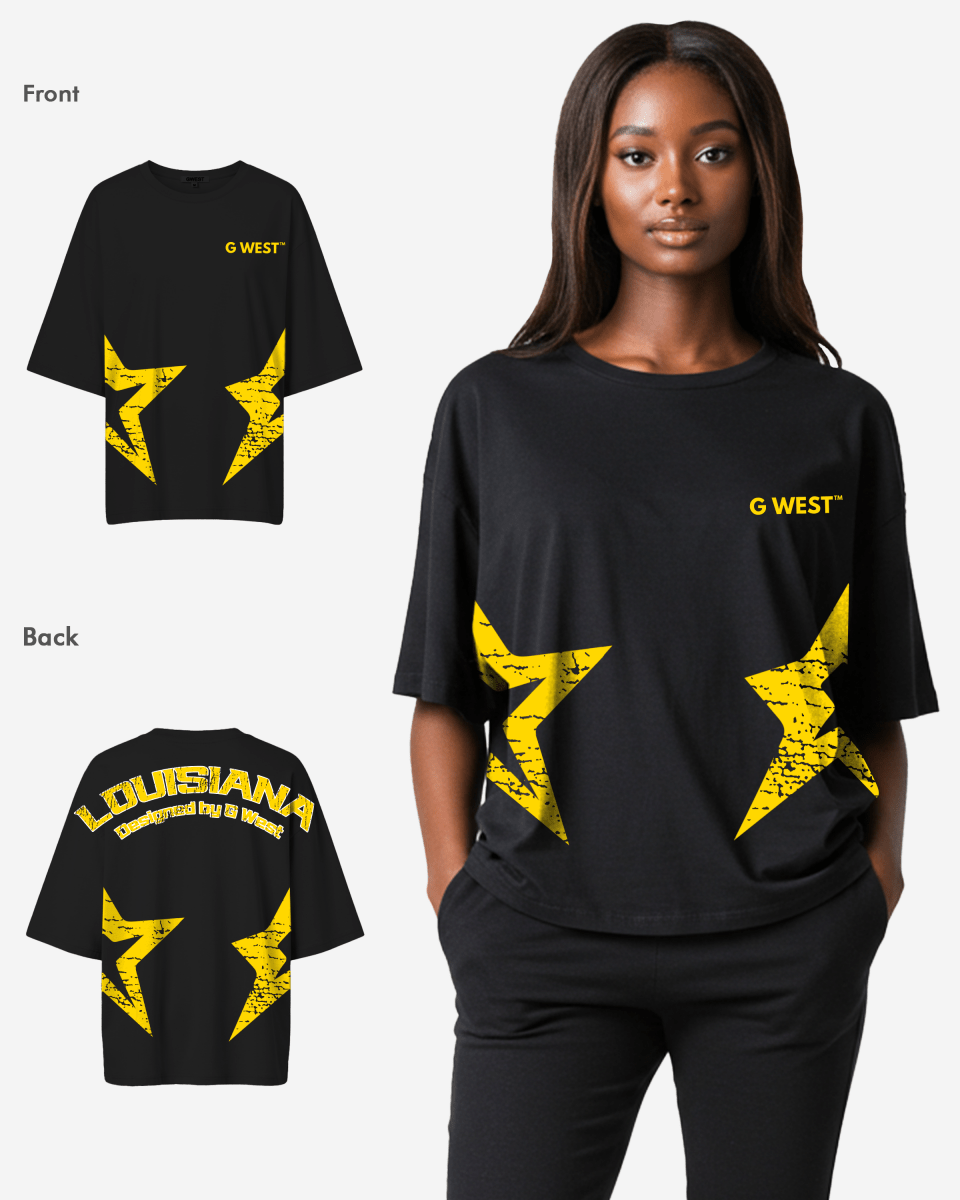 Camiseta extragrande negra G West con el logotipo de Louisiana Arch para mujer