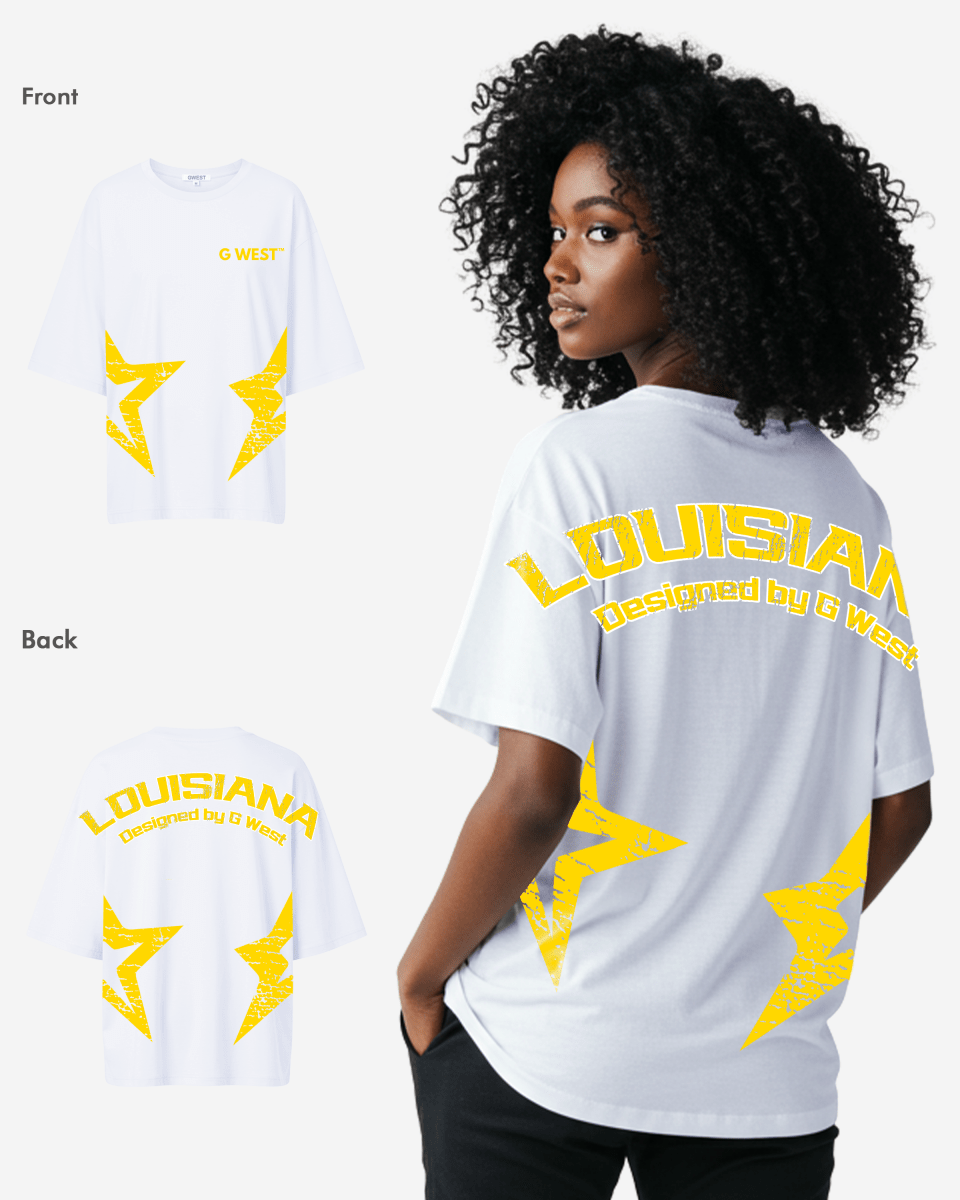 Camiseta extragrande negra G West con el logotipo de Louisiana Arch para mujer