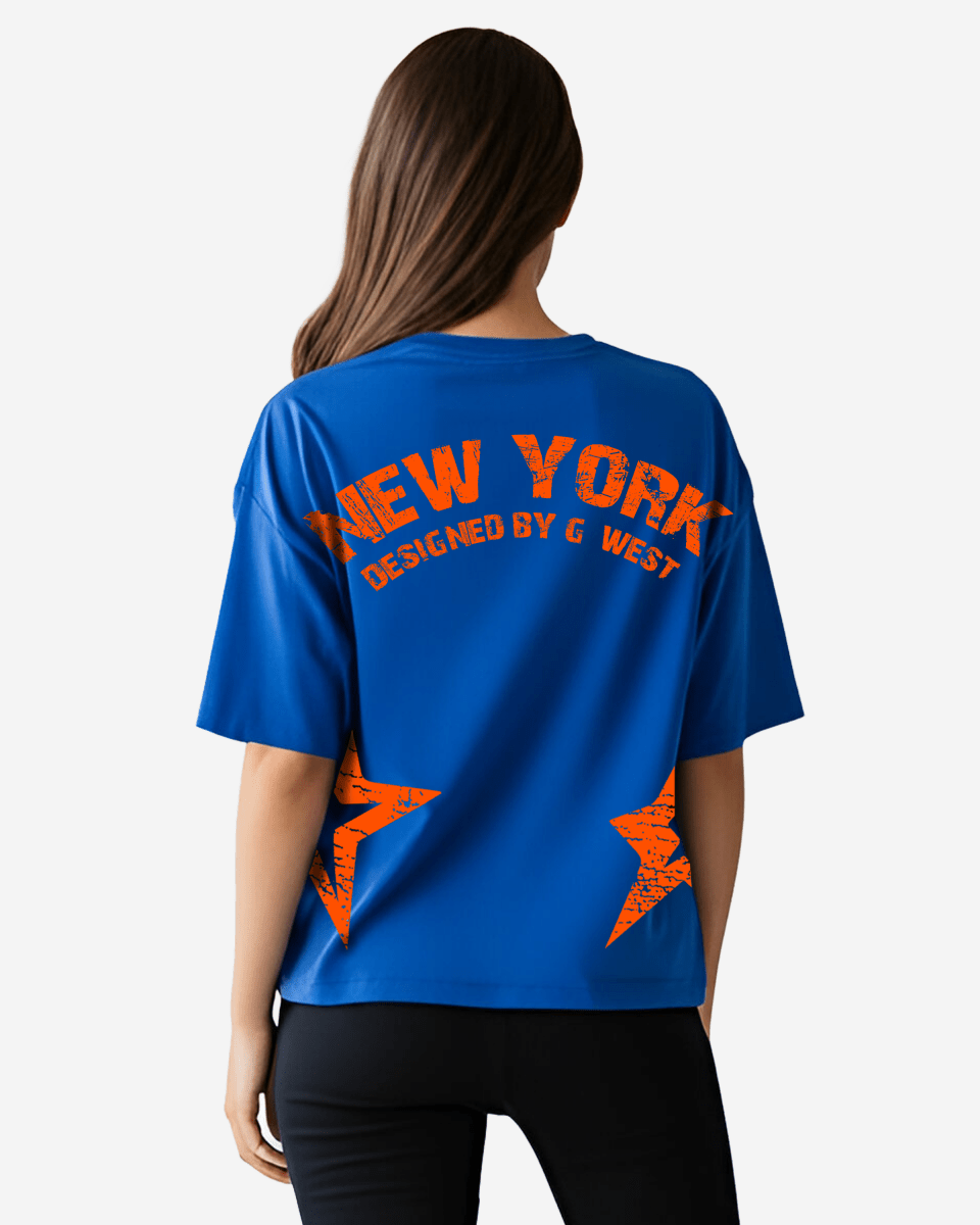 Camiseta extragrande G West para mujer con logo arqueado de Nueva York y estrella