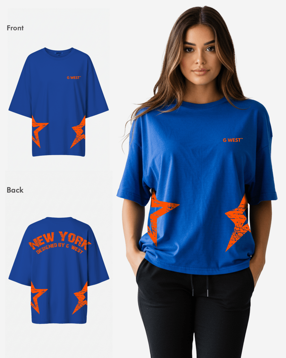 Camiseta extragrande G West para mujer con logo arqueado de Nueva York y estrella