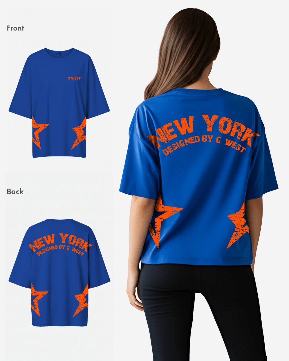 Camiseta extragrande G West para mujer con logo arqueado de Nueva York y estrella