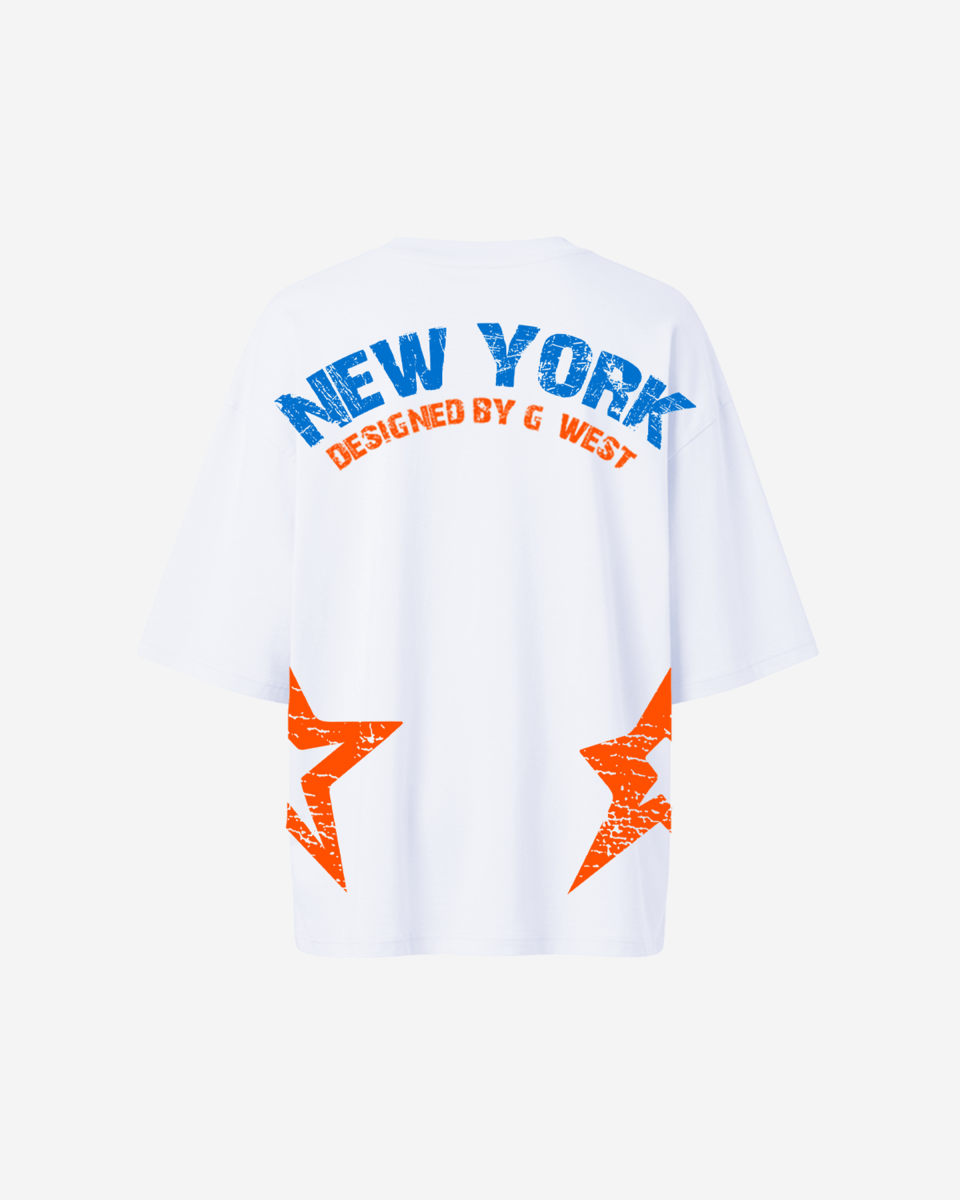 Camiseta extragrande G West para mujer con logo arqueado de Nueva York y estrella