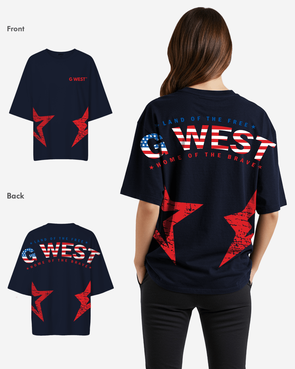 Camiseta de mujer G West extragrande con logo arqueado de la bandera de EE. UU.