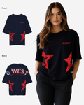 Camiseta de mujer G West extragrande con logo arqueado de la bandera de EE. UU.