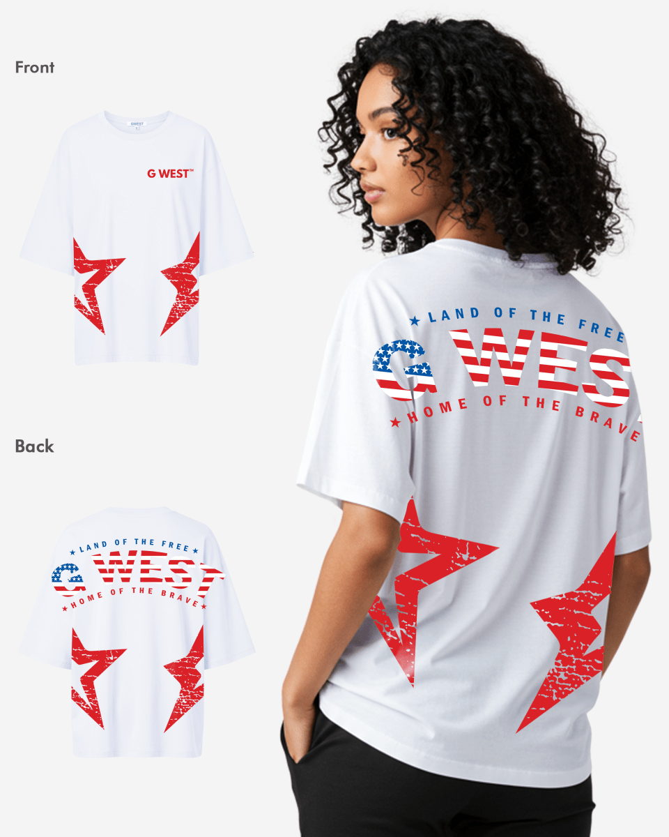 Camiseta de mujer G West extragrande con logo arqueado de la bandera de EE. UU.
