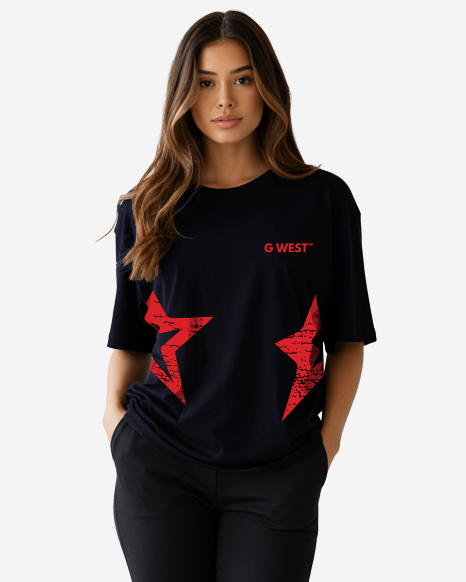 Camiseta de mujer G West extragrande con logo arqueado de la bandera de EE. UU.