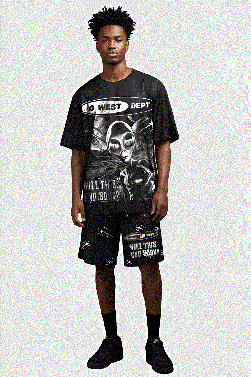 CONJUNTO DE MALLA DE SHORT Y MANGA 3/4 CON PEDRERÍA "NOT MY EARTH" DE G WEST