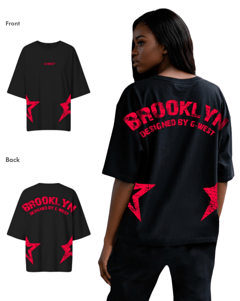 G West camiseta extragrande Brooklyn Arch con logo para mujer