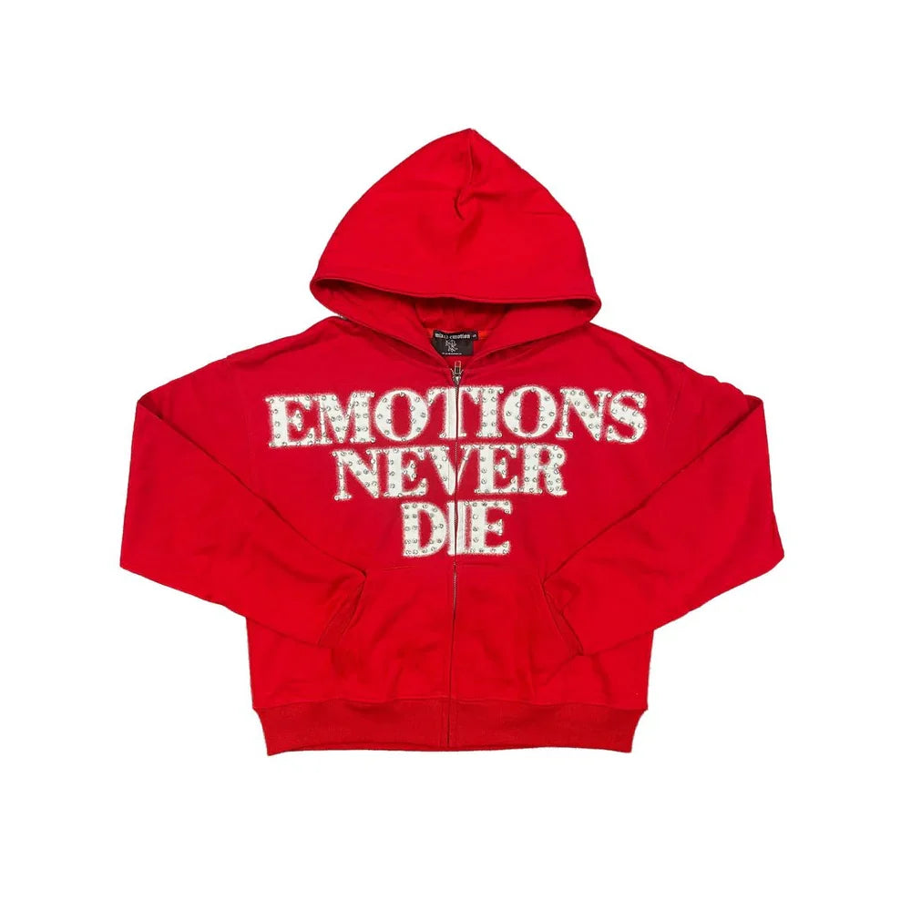 MIXED EMOTIONS Hoodie Emotions Never Die Typography ZipUp